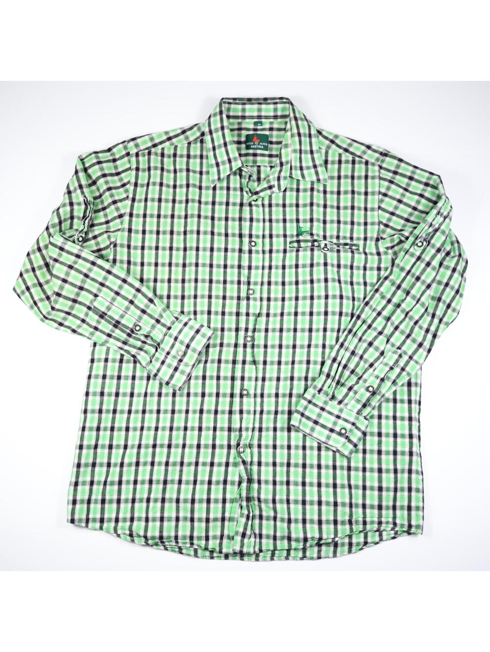 Kitz Alpen Austria Plaid Button Up Shirt Mens 41 Green Black White Oktoberfest